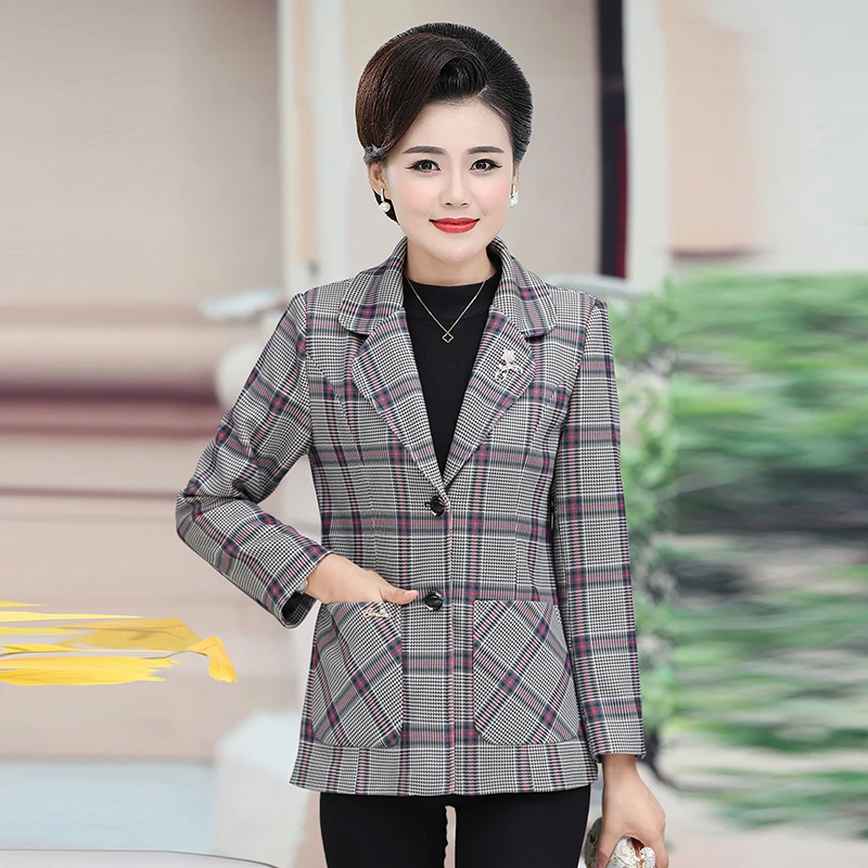 British Style Women Elegant Blazers Red Gray Plaid Classical Jacket Suits Female Notched Collar Design Smart Casual Blazers Suit