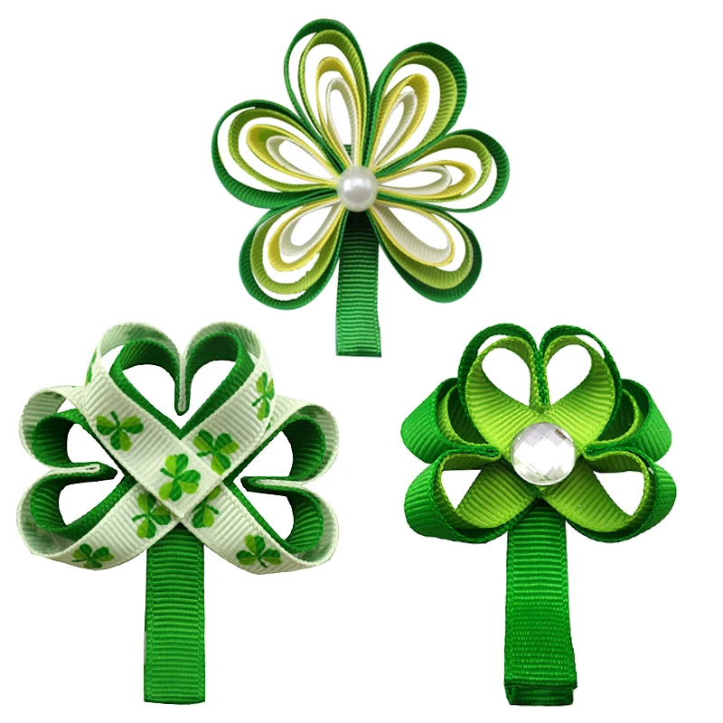 3 дюйма День Святого Патрика лук для волос Shamrock бутик Укладка банты Вдохновленный