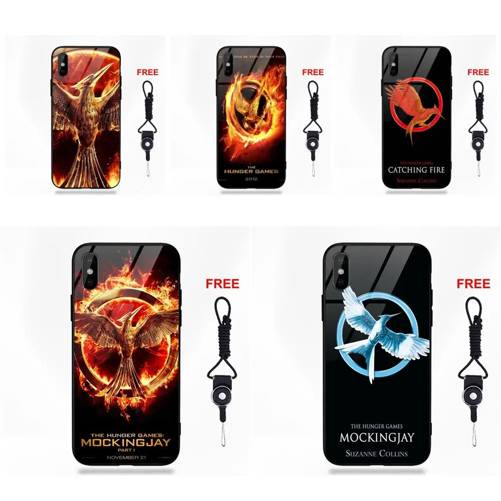 Мягкий ТПУ чехол+ чехол из закаленного стекла для Apple IPhone X XS Max XR 5 5C 5S SE 6 6S 7 8 Plus Голодные игры Mockingjay Bird