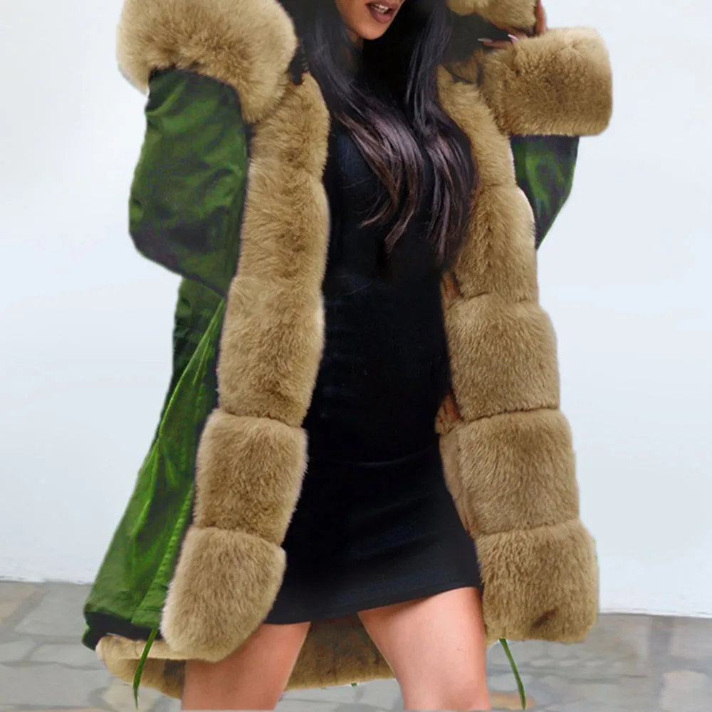 Rosetic, Женское зимнее пальто, теплая зимняя женская куртка, пальто с капюшоном, пальто с меховым воротником, Готическая зимняя куртка, женское теплое пальто, Новинка - Цвет: Зеленый