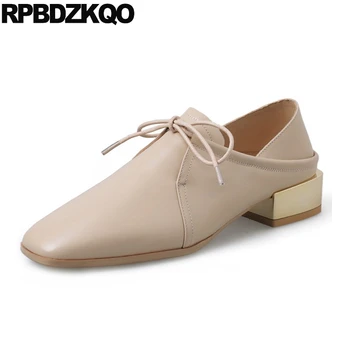 

genuine leather oxford women grey shoes low heels block handmade lace up pumps chunky square toe mules slipper customized 2019