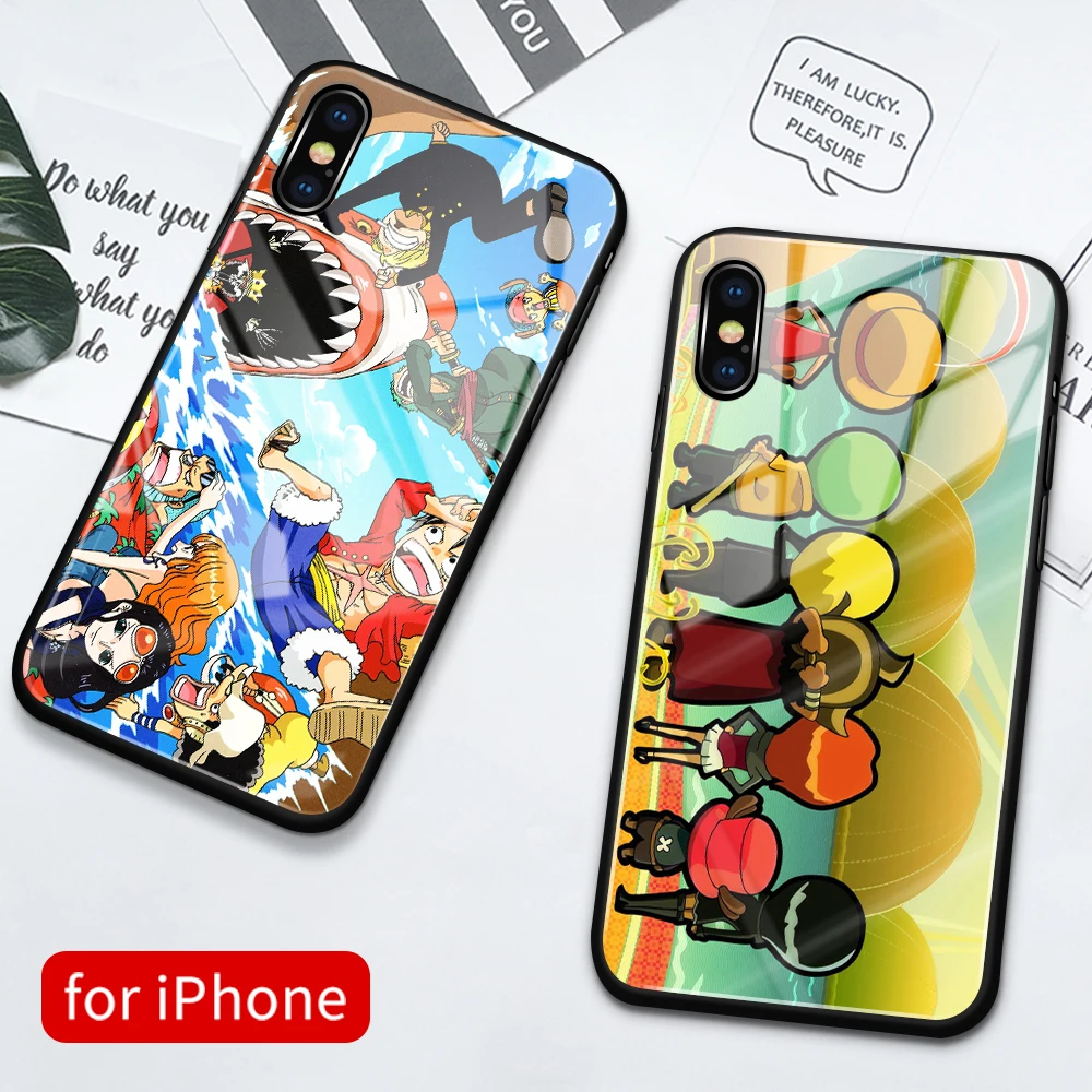 For Iphone 12 Pro Max Case Anime Cute Glass Back Cover Case One Piece For Iphone 6 6s 7 8 Plus X Xs Max Xr 11 12 Pro Max Se2 Phone Case Covers Aliexpress