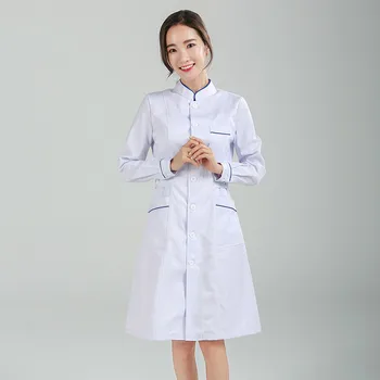 

Nurse dress long sleeve spring coat is opening collar pink female hospital pharmacy work clothes beauty clothing internship