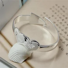 

S999 Silver Bracelet Simple Women's Romantic Double Heart Rose Open Bracelet for Girlfriend's Loved Ones Valentine's Day Gift