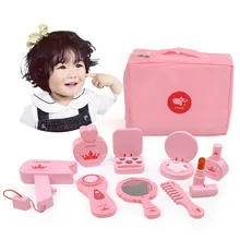 Ensemble de jouets de maquillage pour enfants, maison de jeu de simulation, coiffeuse en bois, sac à cosmétiques princesse, cadeau pour petite fille