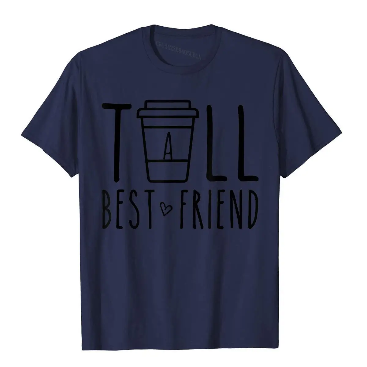 Tall Best Friend Funny BFF Matching Outfit Two Bestie Coffee T-Shirt__B13889navy