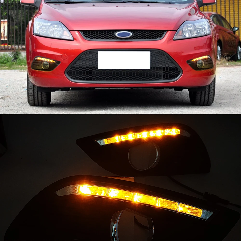 CSCSNL 2 шт. DRL для Ford Focus Sedan светодиодный DRL дневные ходовые огни Светодиодный дневной светильник противотуманный светильник с желтым указателем поворота