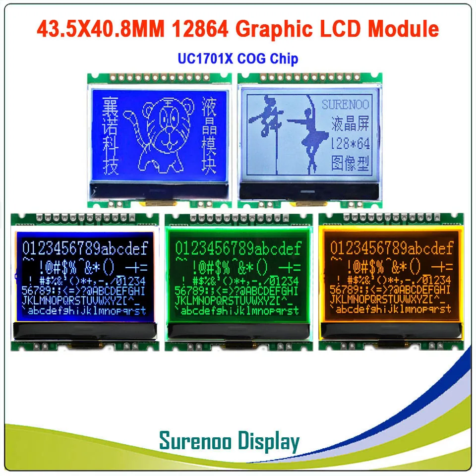 Графический ЖК-модуль 1 7 дюйма 12864 x мм 64 SPI COG LCM встроенный UC1701X | Электронные