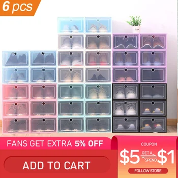 

1PC/6PCS Thickened Shoe Cabinet Dustproof Footwear Support Space Saving Cabinet Closet Stand Storage Rack Box Shoe Organizer