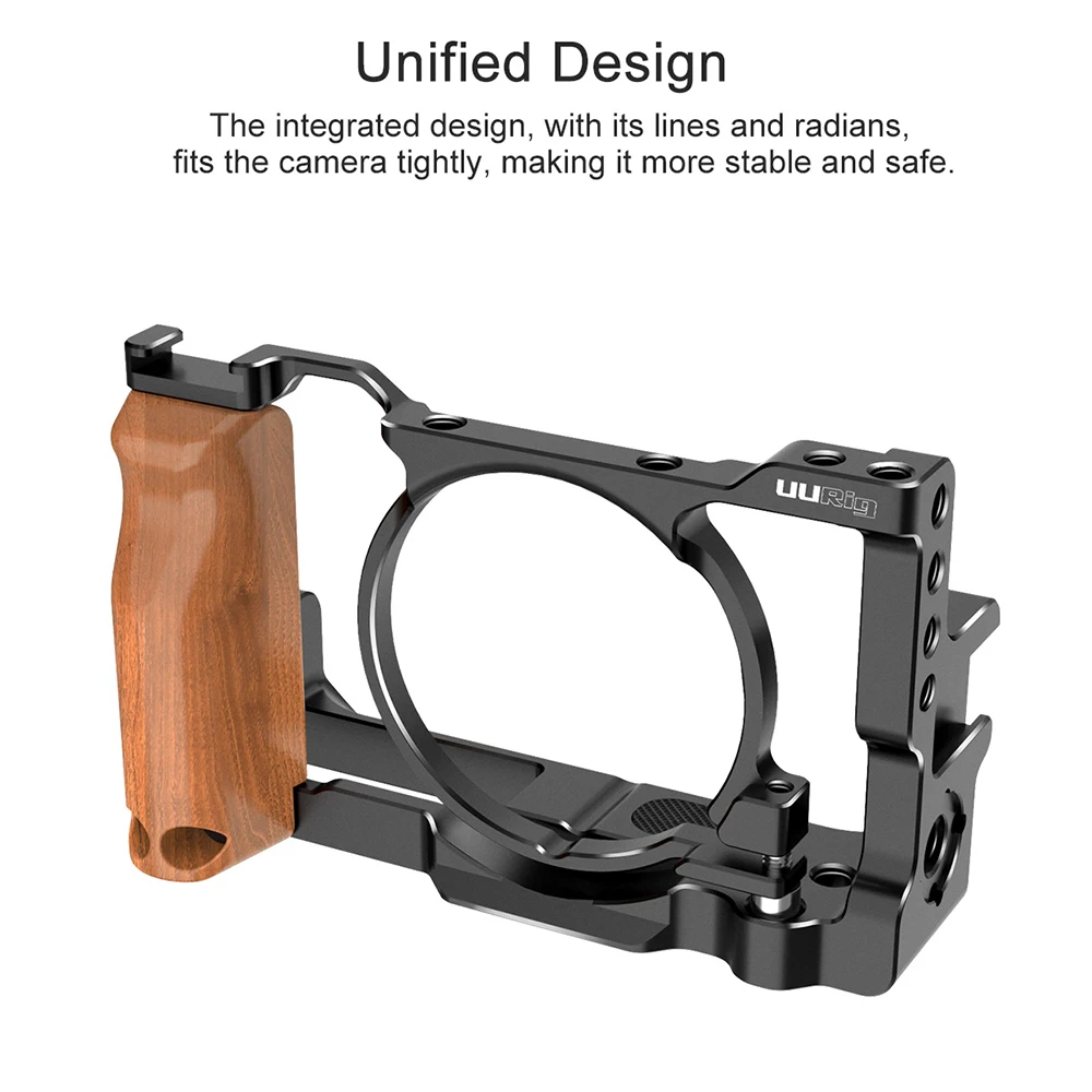  UURig Metal Camera Vlog Cage for Sony RX100 VI/VII Dual Cold Shoe Quite Release Plate with Wooden H