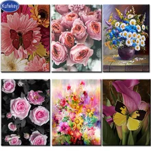 Розовый цветок Алмазная Вышивка Фото на заказ, полный квадратный круглый алмазная живопись «сделай сам» мозаика ручной работы 3d вышивка крестиком Розы изображения