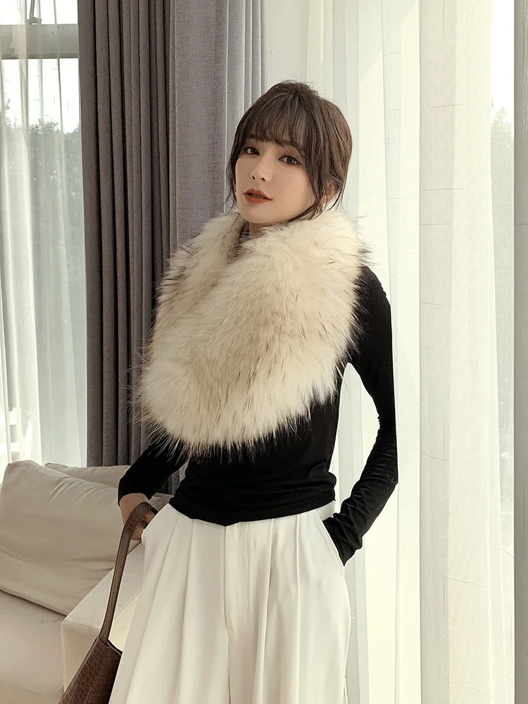 Женский утепленный шарф из натурального меха лисы корейский Зимний меховой