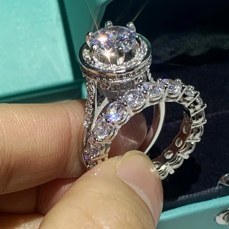 Dove Egg Big White Clear 5A Cubic Zircon Couple Rings Luxury Jewelry 925 Sterling Silver Party Women Wedding Bridal Ring Set | Украшения и