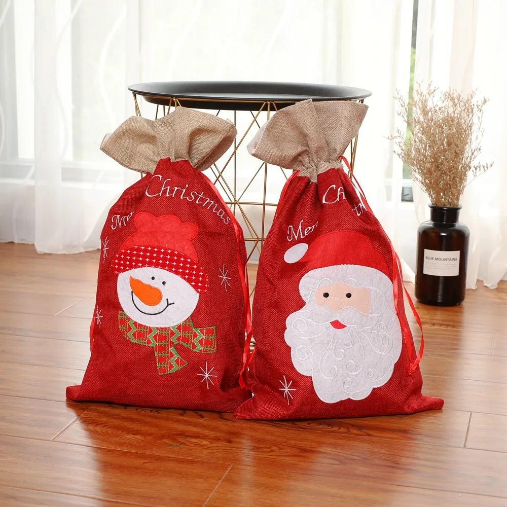 

ABSS-Christmas Decoration Christmas Gift Bag Candy Bag Santa Snowman Burlap Gift Bag Tote Bag Gift Bag