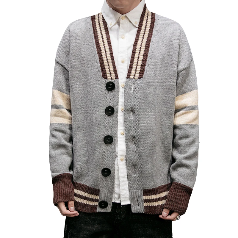 Новое поступление мужской свитер кардиганы полосатый v-образный вырез harajuku верхняя одежда для мужчин брендовая одежда плюс размер knitting мужской вязаный свитер