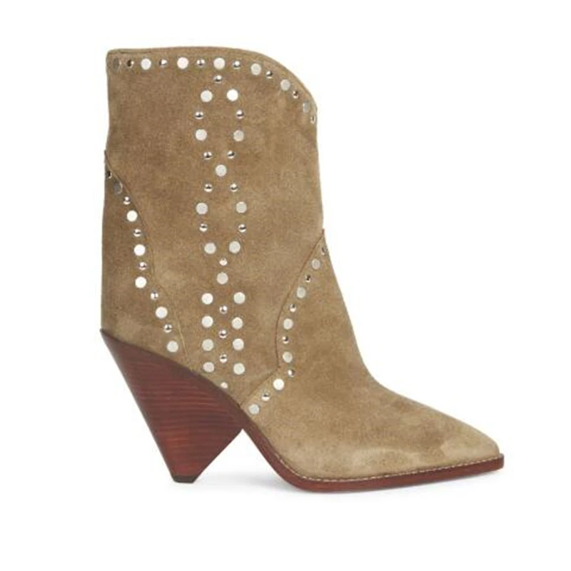Новинка; дизайнерские ботинки; Bota Feminina; Botas Mujer; модные ботинки с заклепками; женская обувь на необычном каблуке; Роскошная обувь; Botas