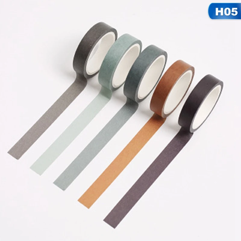 H05 5pcs/pack Solid Color Paper Tape DIY Decorative Scrapbook Masking Tape Stationery Office Adhesive Tape - Цвет: H05