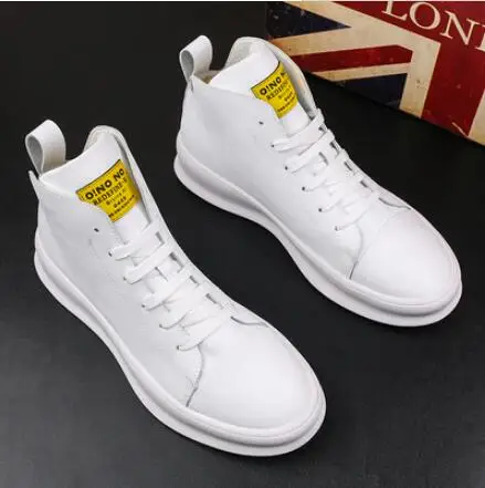 Белый High quality Men's platform loafers gold Casual Flats Shoes designer brand Male Prom students board white shoes - Цвет: Белый