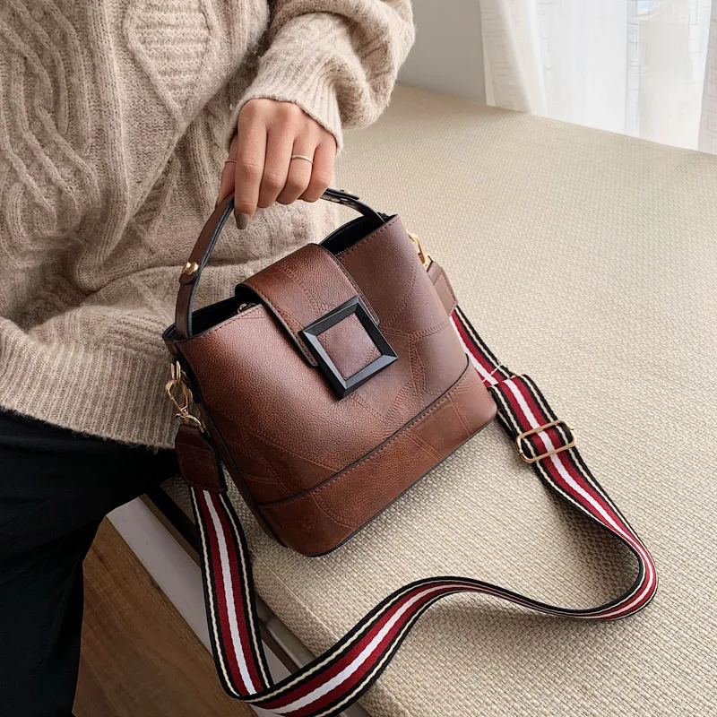 

2019 Soft Leather Korean-style Versatile Handbag Shoulder Bag Lettered Shoulder Bag Bucket WOMEN'S Bag