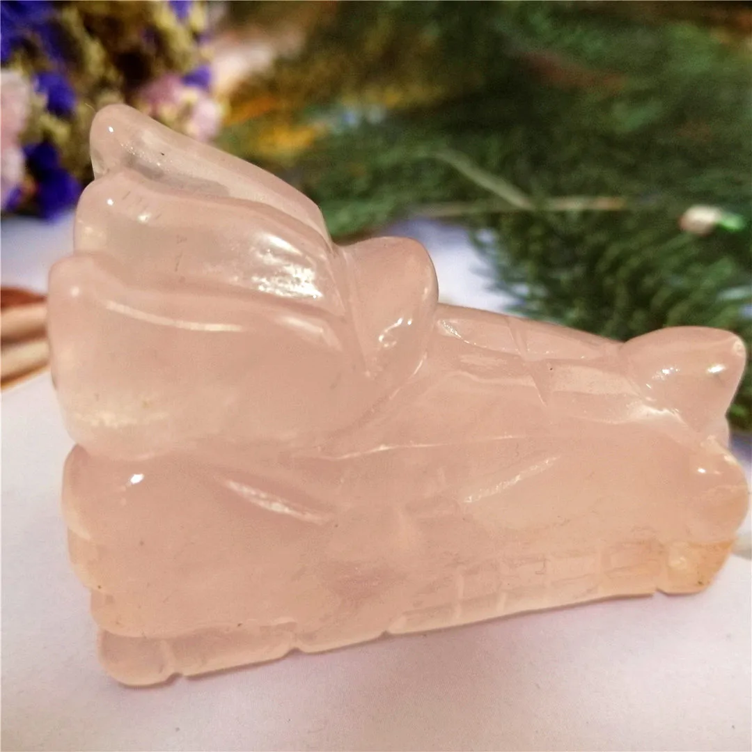 Высшее качество натуральный розовый кварц хрустальный череп дракона камни и