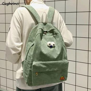 

Backpacks Women Appliques Corduroy Simple Preppy Leisure Chic Ulzzang Harajuku Backpack Ins Big Capacity Kawaii All-match Bag