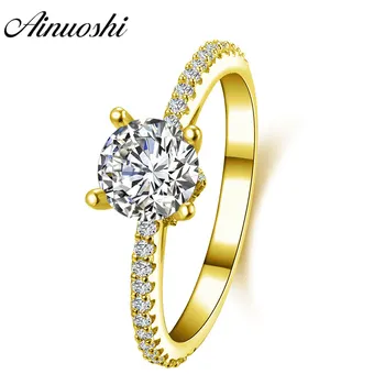 

AINUOSHI Trendy 14K Solid White/Yellow Gold Band Round Cut Sona Diamond Wedding Engagement Ring
