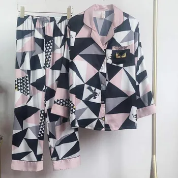 

Autumn Women Satin Pajamas Set Long Sleeve 2PCS Sleepwear Silky Shirt&Pant Female Casual Pyjamas Suit Loose Home Clothes