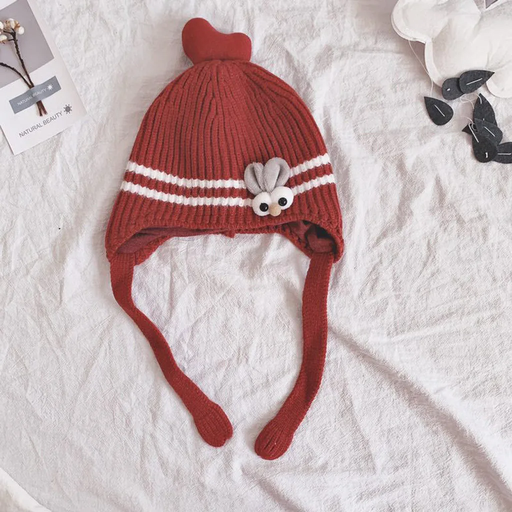 Зимняя модная Милая шапка для новорожденных мальчиков и девочек, однотонная зимняя шапка с рисунком, сохраняющая тепло, вязаная шапка-ушанка, детская шапка