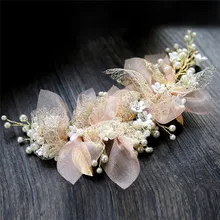 Элегантный стиль розовый украшение для волос шелковая пряжа цветок невесты головной убор красота свадебные аксессуары для волос