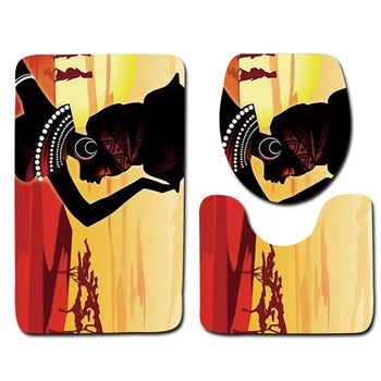 

3Pcs/Set Print Non Slip Toilet Bathroom Pad Character Landscape Absorbent Pedestal Rug Lid Toilet Cover Bath Mat