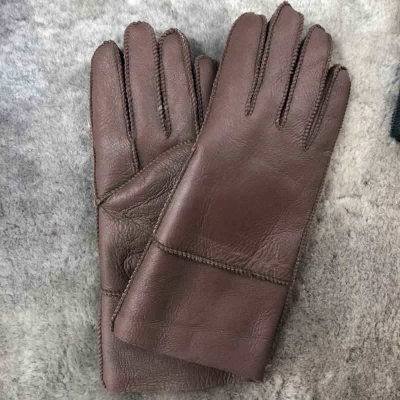 real sheep fur leather glove one fur gloves women winter warm with fur lined with fur lining suede