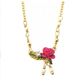 

Women's Fashion Rose Enamel Glaze Mini Red Flower Clavicle Chain Ornament