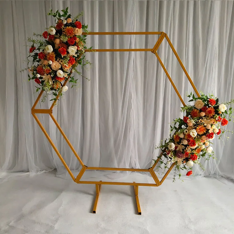 Wedding backdrops flower vase props display iron hexagonal arches rack metal frame stand for grand event stage party decoration
