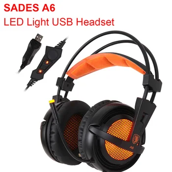 

Sades A6 LED Lights USB Gaming Headset 7.1 Surround Sound Stereo Over Ear Computer HiFi Game Headphones with Mic Breathing