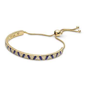 

2019 New 100% 925 Sterling Silver Exotic Stones & Stripes Bracelet Shine Gold Bangle Fit Europe Women DIY Charm Jewelry Gift