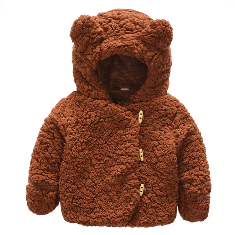 Baby Winter Coat Children Plus Velvet Thick Warm Quilted Woolen Coat Boy and Girl Cartoon Hooded Lamb Fur Baby coat