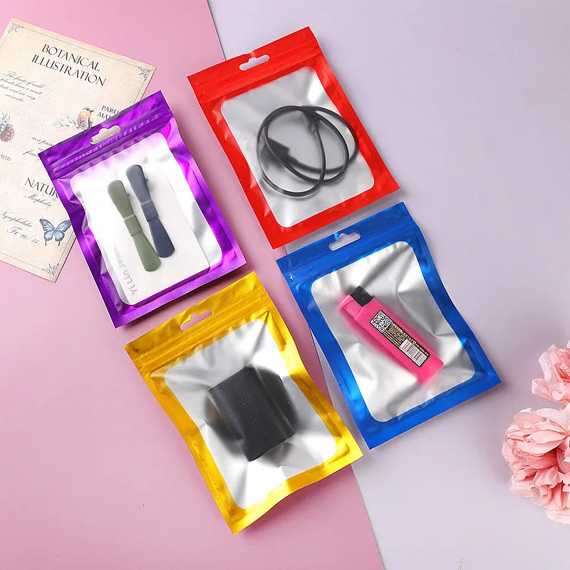 Resealable 다채로운 알루미늄 호일 창 지퍼 잠금 가방 여성 쥬얼리 네일 뷰티 USB 팔찌 섹시한 란제리 캔디 선물 파우치