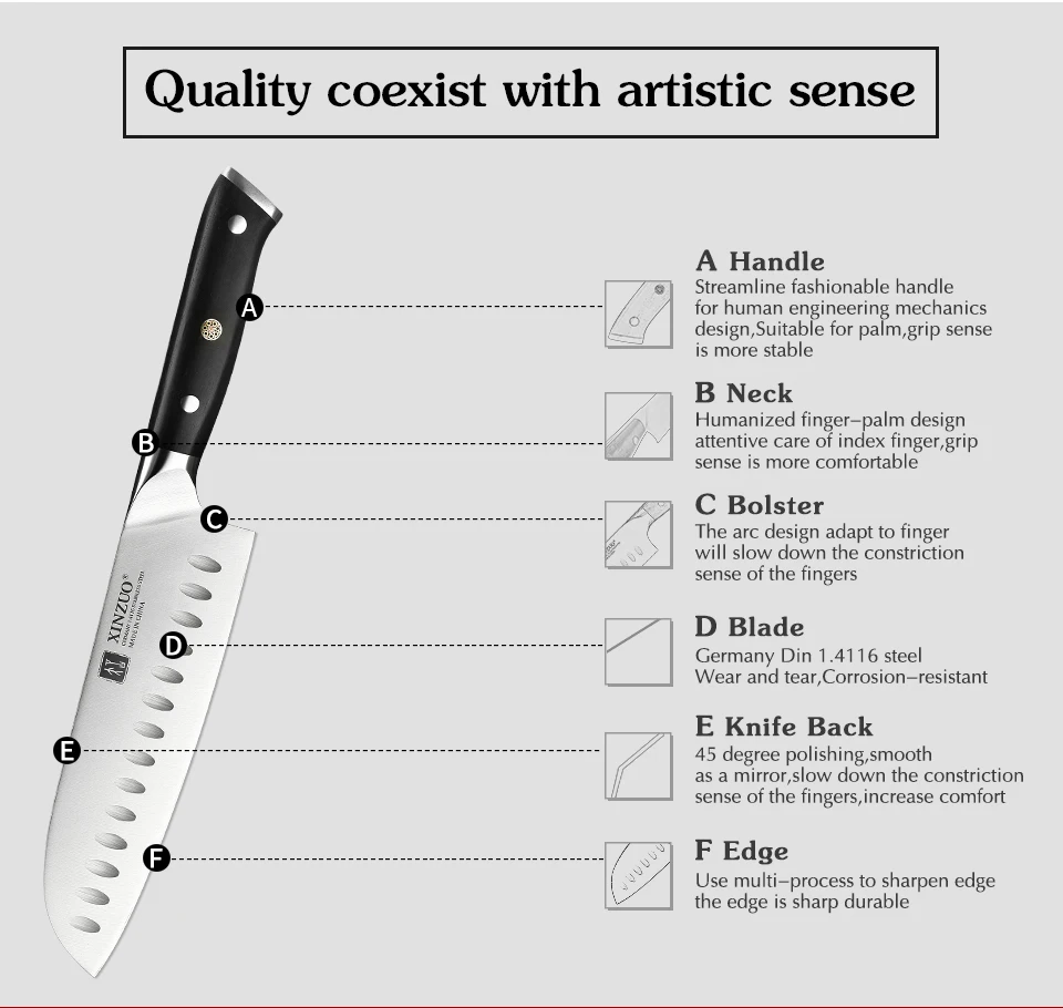 XINZUO 7 ''дюймовый нож Santoku немецкий 1,4416 стальной высокоуглеродный кухонный нож из нержавеющей стали ножи шеф-повара кухонная принадлежность инструменты