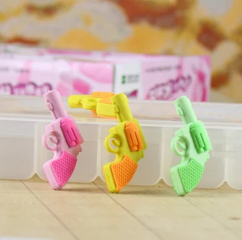 

2pcs weapon gun cute rubber pencil eraser stationary school supplies items kawaii office cartoon kids gift students prizes