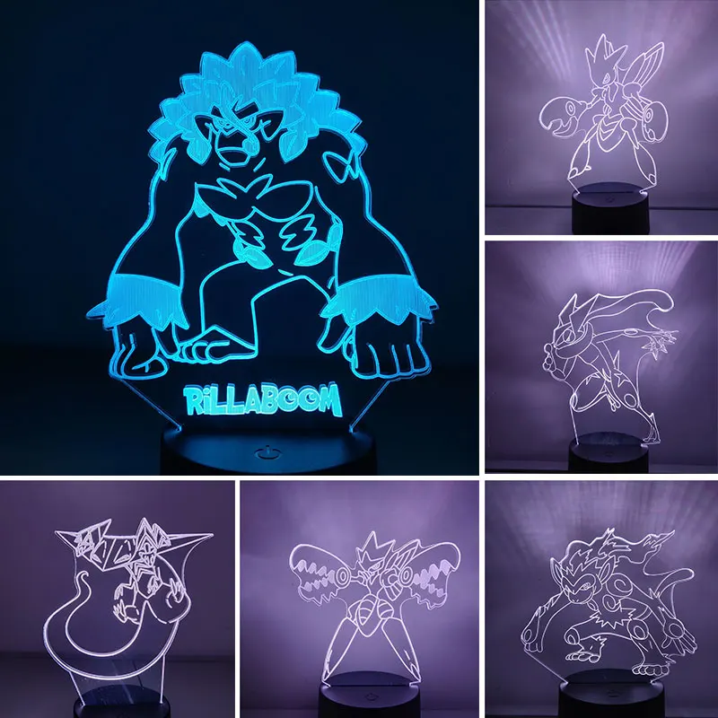 Cool Cartoon Animal Night Light Monster Dragapult Infernape Greninja Led Night Light for Children Colorful 3D Light Gifts Xmas