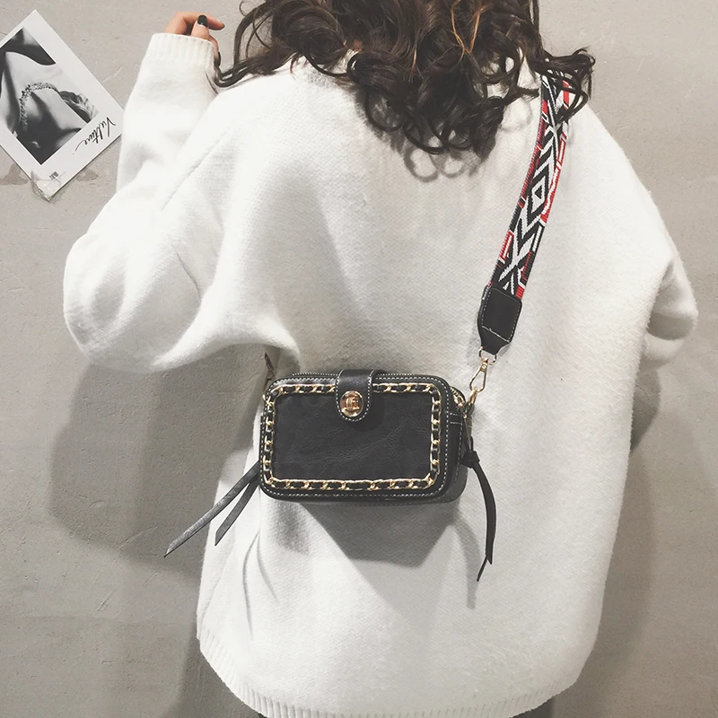 Черная Женская сумка 2019 Осенняя модная через плечо Маленькая квадратная женская