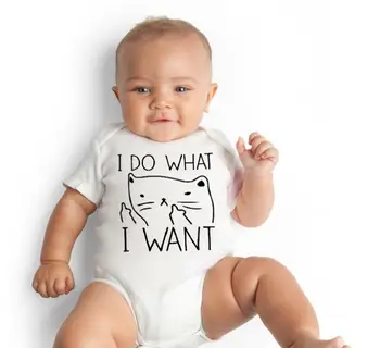 

Europe And America New Style I Do What I Want Simplified Cat Pattern Printed Hot Selling Baby Romper