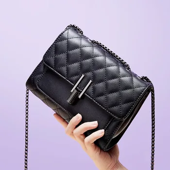 

Girls Mini Messenger Bag Genuine Leather Chain Shoulder Bag for Women's Crossbody Bags bolsas Ladies Little Bag Lattic Classic