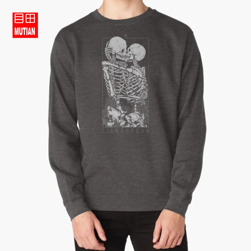 darkgrey-sweatshirt Толстовки для влюбленных, свитшоты, любовь, таро, Череп, цветок, скелеты пара, мертвый оккультный поцелуй - Цвет: darkgrey-sweatshirt