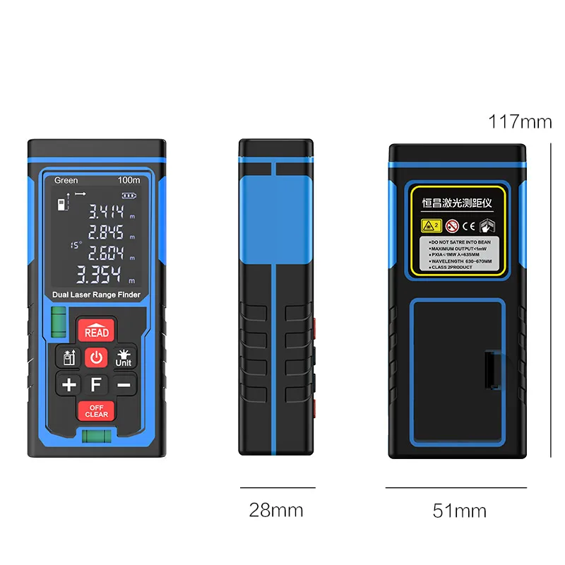 KIRA Laser Distance Meter Bothway Rangefinder Laser Range Finder Area Volume Pythagorean Measure Voice Functions Measuring Tool
