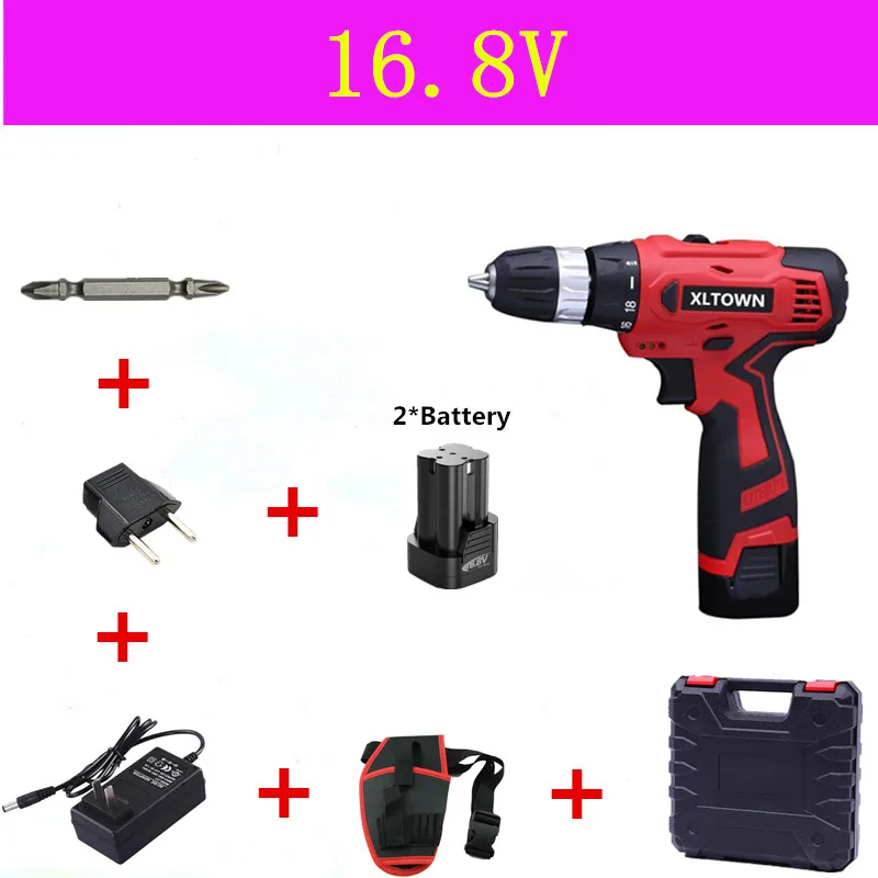 16.8V B XLTOWN 21 в электрическая отвертка с 2 батареями перезаряжаемая электрическая отвертка Беспроводная многофункциональная ручная дрель электроинструменты - Цвет: 16.8V B