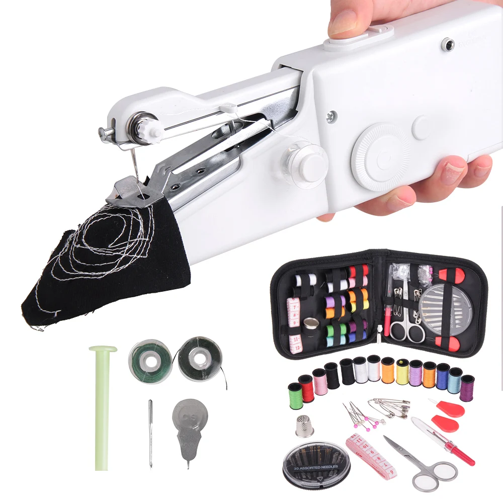 Mini Mano Eléctrica Maquina de Coser Portatil Para Casa Set de agujas ropa DIY