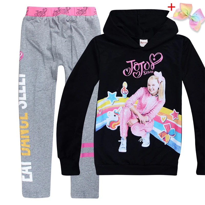 Новинка года; сезон весна-осень; JOJO Siwa; комплекты одежды для девочек; толстовка с капюшоном+ брюки; комплект одежды; детская спортивная одежда из хлопка