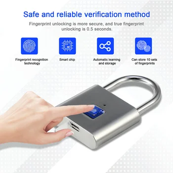 

Keyless USB Rechargeable Door Lock Fingerprint Smart Padlock Quick Unlock Security Keyless Fingerprint Smart Padlock