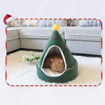 

Pet Dog House Kennel Mat Pad Puppy Cave Sleeping Bed Christmas Xmas Tree Winter Warm Bed For Cats Dog Winter Party Supplies
